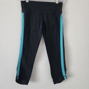 LULULEMON | Capri leggings black turquoise stripes sz 4